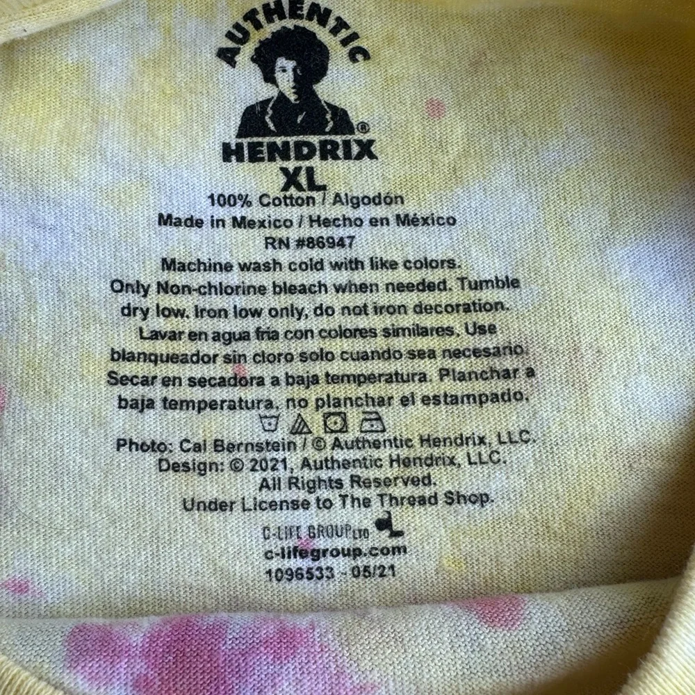 Jimi Hendrix Tie Dye Band Shirt Short Sleeve Pink Yellow Womens XL - Picture 5 of 5